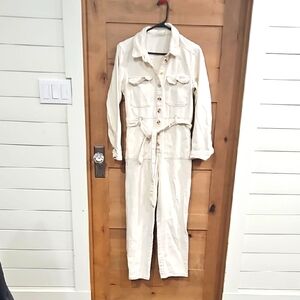 Women's Cream Denim Jumpsuit Sz M